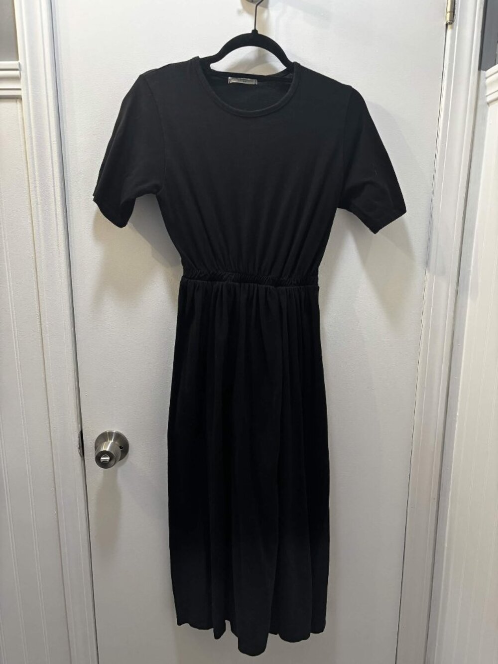 'The Cleaning' Black Short-Sleeve Dress with Cinched Waist